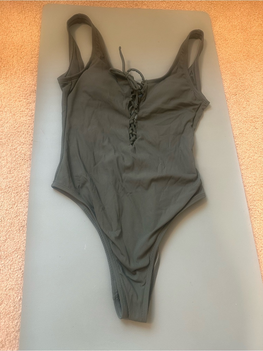Lace-Up Olive Green One-Piece Swimsuit